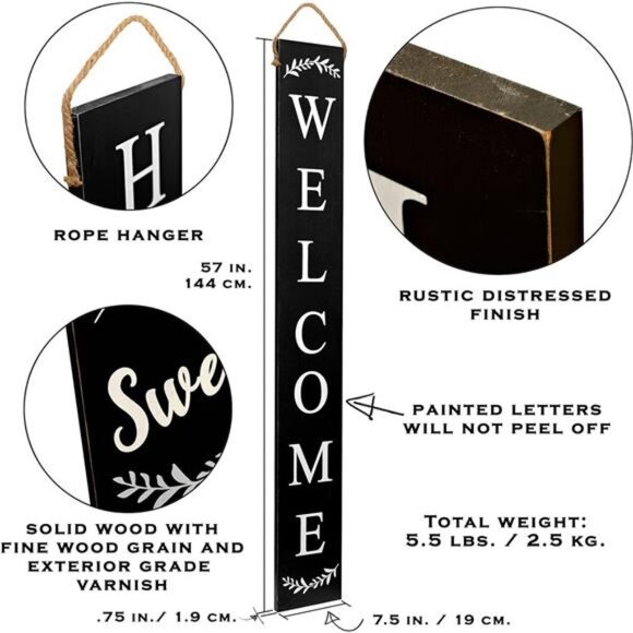 Tall Outdoor Welcome Sign For Front Door, 2 Sided 5 ft Black Welcome Sign,Wooden - Picture 3 of 7